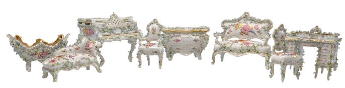 DORNHEIM, KOCH AND FISCHER - NINE PIECES OF 20TH CENTURY PORCELAIN MINIATURE FURNISHINGS