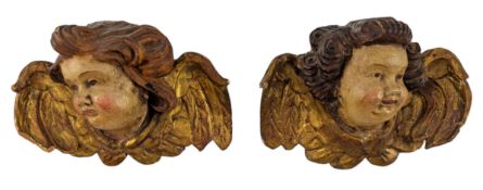 PAIR OF ITALIAN 19TH CENTURY HAND PAINTED WOODEN PUTTI CHERUBS