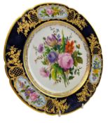 FEUILLET - FRENCH 19TH CENTURY HAND PAINTED PORCELAIN CABINET PLATE, GILT & FLORAL DESIGN