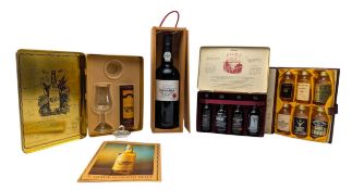 ASSORTMENT OF MINIATURE PORT & WHISKY BOTTLES IN BOXES