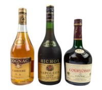 THREE FRENCH COGNAC & BRANDY TO INCLUDE RICHOT, CARRIERE & MORE