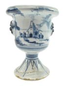 BRISTOL DELFT 18TH CENTURY TIN GLAZED TWIN-HANDLED URN VASE