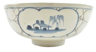 18TH CENTURY ENGLISH DELFT WARE BLUE & WHITE PUNCH BOWL