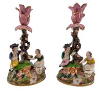 PAIR OF 19TH CENTURY HAND PAINTED PORCELAIN CHAMBER CANDLE HOLDERS