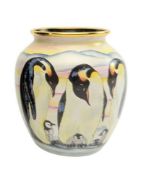 MOORCROFT - ENAMELLED EMPEROR PENGUIN BALUSTER VASE IN ORIGINAL BOX