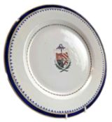 CHINESE EXPORT 1791 PORCELAIN ARMORIAL PLATE FOR CHADWICK ARMS