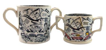 TWO 19TH CENTURY CERAMIC 'GOD SPEED THE PLOUGH' HANDLED MUGS