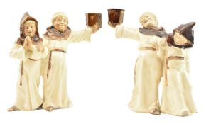 TWO PAIRS OF 19TH / 20TH CENTURY AUSTRIAN MAJOLICA FIGURINES FRIARS