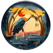 PHILIP RICHARDSON FOR MOORCROFT - HERON-REEDS AND SUNSET - CHARGER PLATE IN ORIG. BOX & BAG
