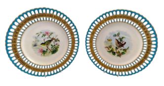 MINTON PORCELAIN - PAIR OF MID 19TH CENTURY HAND PAINTED RETICULATED PORCELAIN PLATES