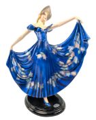 JOSEF LORENZL FOR GOLDSCHEIDER - ART DECO PORCELAIN CABINET FIGURINE OF LADY IN BLUE DRESS