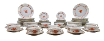 HEREND OF HUNGARY - APPONYI IN ORANGE - TWELVE PERSON PORCELAIN PART DINNER SERVICE