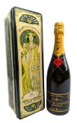 VINTAGE 1988 MOET & CHANDON CHAMPAGNE BOTTLE IN MUCHA'S TIN BOX