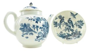 TWO EARLY WORCESTER 18TH CENTURY PORCELAIN TEAPOT & DISH