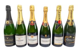 SIX FRENCH BRUT CHAMPAGNE BOTTLES - BOLLINGER, MOET & CHANDON & MORE