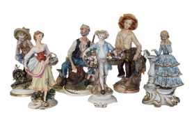 COLLECTION OF SIX 20TH CENTURY ITALIAN CAPODIMONTE BISQUE FIGURES