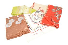 COLLECTION OF FIVE VINTAGE SILK & POLYESTER SCARVES