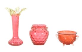 COLLECTION OF THREE 20TH CENTURY CRANBERRY GLASSWARE PIECES
