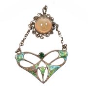 CHARLES HORNER ART NOUVEAU SILVER & ENAMEL PENDANT NECKLACE