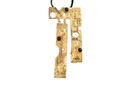 ABSTRACT SILVER GILT PENDANT NECKLACE ON VELVET CORD