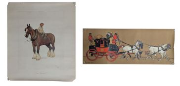 CECIL ALDIN - THE GLASGOW COACH & THE YOKEL - TWO VINTAGE CHROMOLITHOGRAPHS