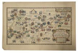 SPRATTS HIGH TEST PLAN OF THE BATH ROAD - 1930S COLOURED ROAD MAP