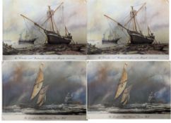FOUR VINTAGE MARITIME PRINTS ON APPER AFTER PETER LEATH ORIGINALS