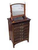 EDWARDIAN MAHOGANY SIX DRAWER MUSIC / OFFICE FILING CABINET W/ MIRROR