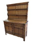 ERCOL - LATE 20TH CENTURY BEECH & ELM GOLDEN DAWN DRESSER SIDEBOARD