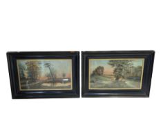 TWO 20TH CENTURY LACQUERED LANDSCAPE PAINTINGS