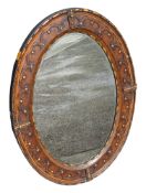 EARLY 20TH CENTURY LARGE OVAL MAHOGANY OVERMANTEL WALL MIRROR