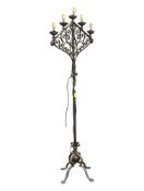 20TH CENTURY WROUGHT IRON LAMP LIGHT FLOOR STANDING CANDELABRA