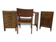AIR MINISTRY MID CENTURY OAK PEDESTAL DESK, CHAIR & BEDSIDE CABINET
