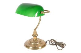 20TH CENTURY BRASS WITH GREEN GLASS SHADE BANKERS LAMP
