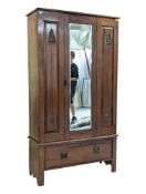 20TH CENTURY ARTS & CRAFTS STYLE WALNUT SINGLE WARDROBE ARMOIRE
