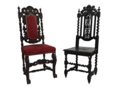 TWO VICTORIAN GOTHIC REVIVAL CARVED HALL CHAIRS