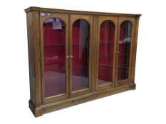 20TH CENTURY GOTHIC DOUBLE SECTION PINE BOOKCASE DISPLAY CABINET