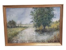D COOKE LATE 20TH CENTURY RIVER OIL ON BOARD PAINTING