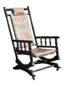 VICTORIAN 19TH CENTURY EBONISED BOSTON ROCKING CHAIR