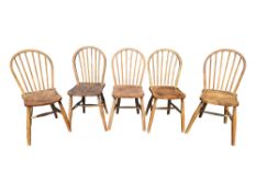 FIVE 19TH CENTURY VICTORIAN BEECH & ELM HOOP BACK DINING CHAIRS