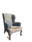 19TH CENTURY VICTORIAN BLUE UPHOLSTERED WINGBACK ARMCHAIR