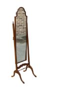 20TH CENTURY GEORGE III STYLE WALNUT QUEEN ANNE STYLE CHEVAL MIRROR