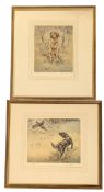 HENRY WILKINSON (1921-2011) - TWO SIGNED LIMITED EDITION COLOUR HUNTING DOGS ETCHINGS