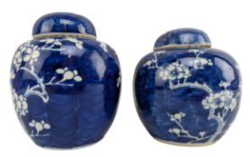 PAIR OF 19TH CENTURY BLUE & WHITE PRUNUS GINGER JARS