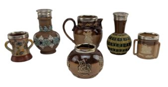 ROYAL DOULTON - LAMBETH WARE - COLLECTION OF SIX MINIATURE SILVER RIMMED TRINKETS