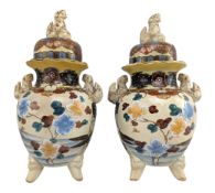 PAIR OF JAPANESE 20TH CENTURY SATSUMA LIDDED VASES / GINGER JARS