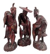 THREE 2OTH CENTURY CHINESE WOODEN CARVING FIGURES OF FISHERMEN