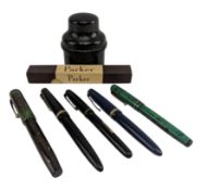 FIVE VINTAGE 20TH CENTURY FOUNTAIN PENS INCLUDING PARKER & SWAN