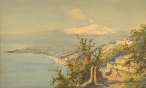 EARLY 20TH CENTURY VIEW OF TAORMINA, SICILY WATERCOLOUR ON PAPER PAINTING