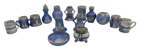 FIFTEEN WELSH HAND PAINTED SILVER RIMMED CERAMIC TRINKETS